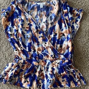 Nine West Blue and Tan Abstract Blouse